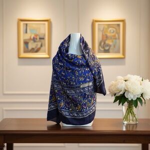 Hermes Blue and Yellow cashmere shawl